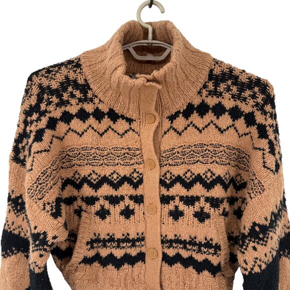 Anthropologie Jacquard Heart Motif Cardigan Sweater Boxy Oversized Size Small - Picture 3 of 8